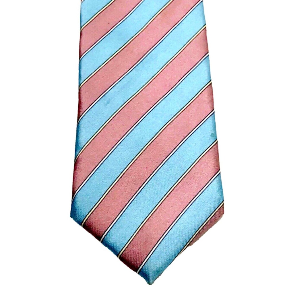 Hardy Amies London Vtg Tie Savile Row Pink Blue Repp Stripe UK Preppy Academia